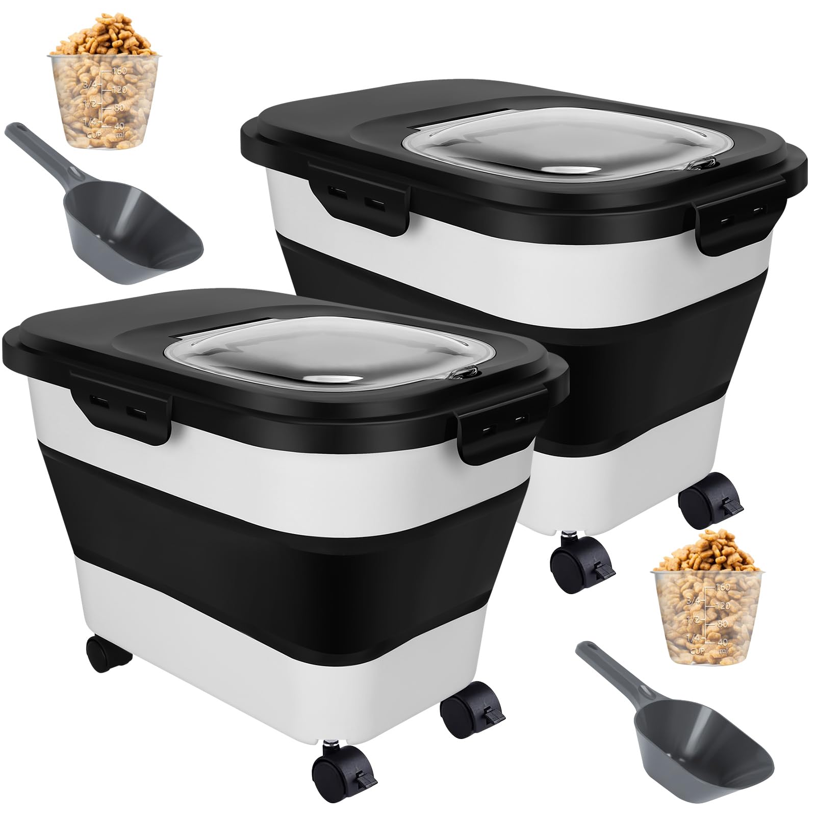 Photo 1 of (missing 1 lid) 2 PCS Dog Food Storage Containers 15-20 Lbs Collapsible Dog Food Storage Container - with Measuring Cup &Scoop(Black+Black)