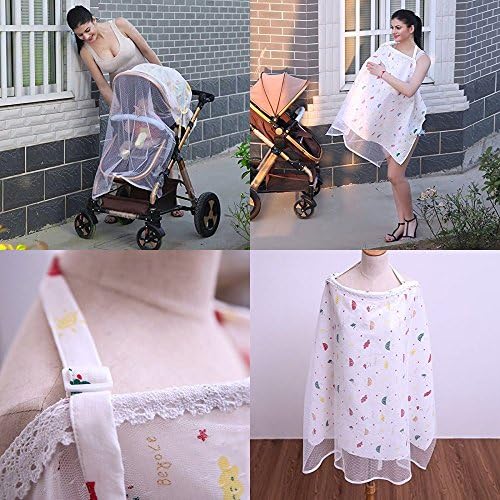 Nursing Infant Feeding Cover |2 Layers Lace and 100% Cotton |Best Breastfeeding Cover up Scarf |Stroller Anti-mosquito net sunshade |Apron Full Coverage Udder |Multifunctional (White Mosaic)
