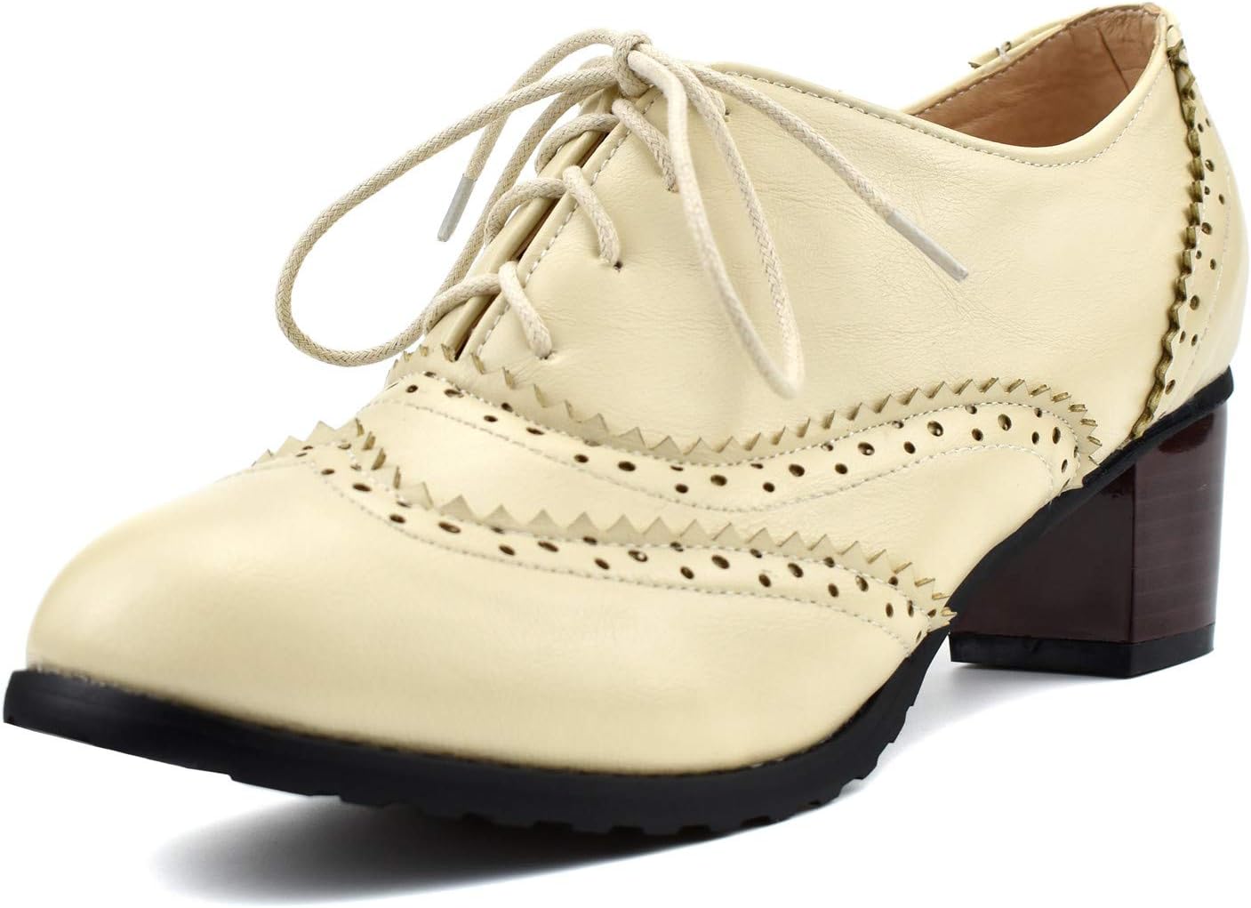100FIXEO Women Block Heel Wingtip Oxford Shoes