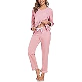 COLORFULLEAF 100% Cotton Pajama Set for Women Long Sleeve Sleepwear with Pants Soft Comfy Two-Piece Pjs with Pockets