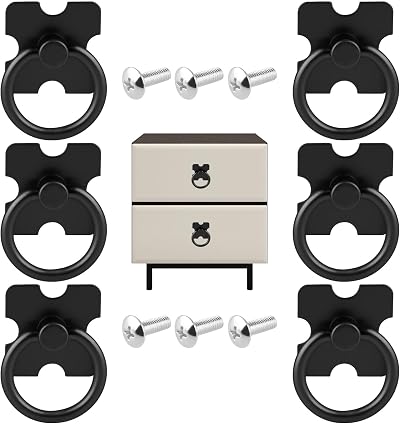 DASHUAIGE 6 Vintage Decorative Drawer Knobs Pulls Ring Handles with Screws Black