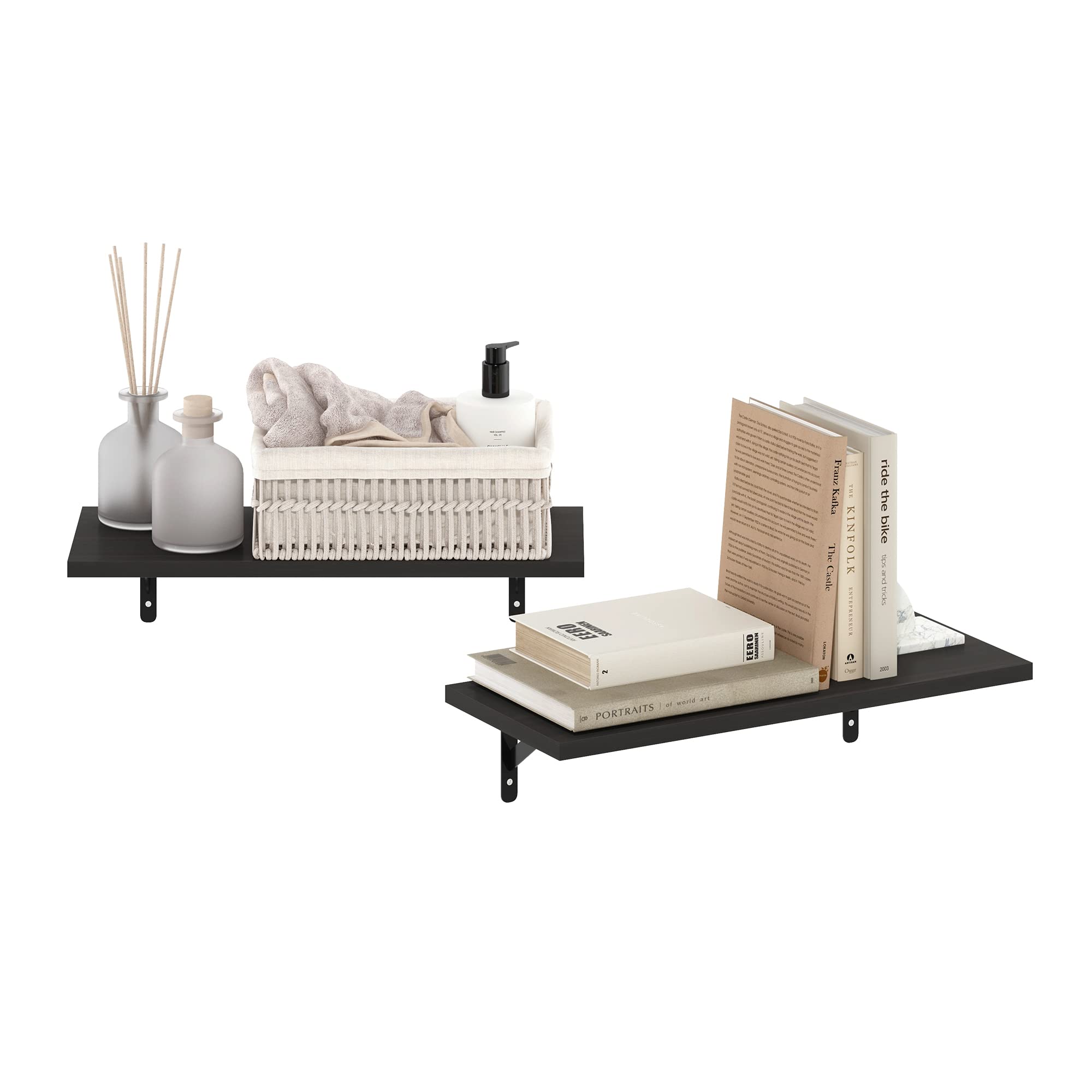 Furinno ROSSI Floating Shelves for Wall Set of 2, 18-Inch Wall Shelf, Floating Shelf, Wall Mounted Shelves, for Bathroom, Bedroom, Living Room. Espresso