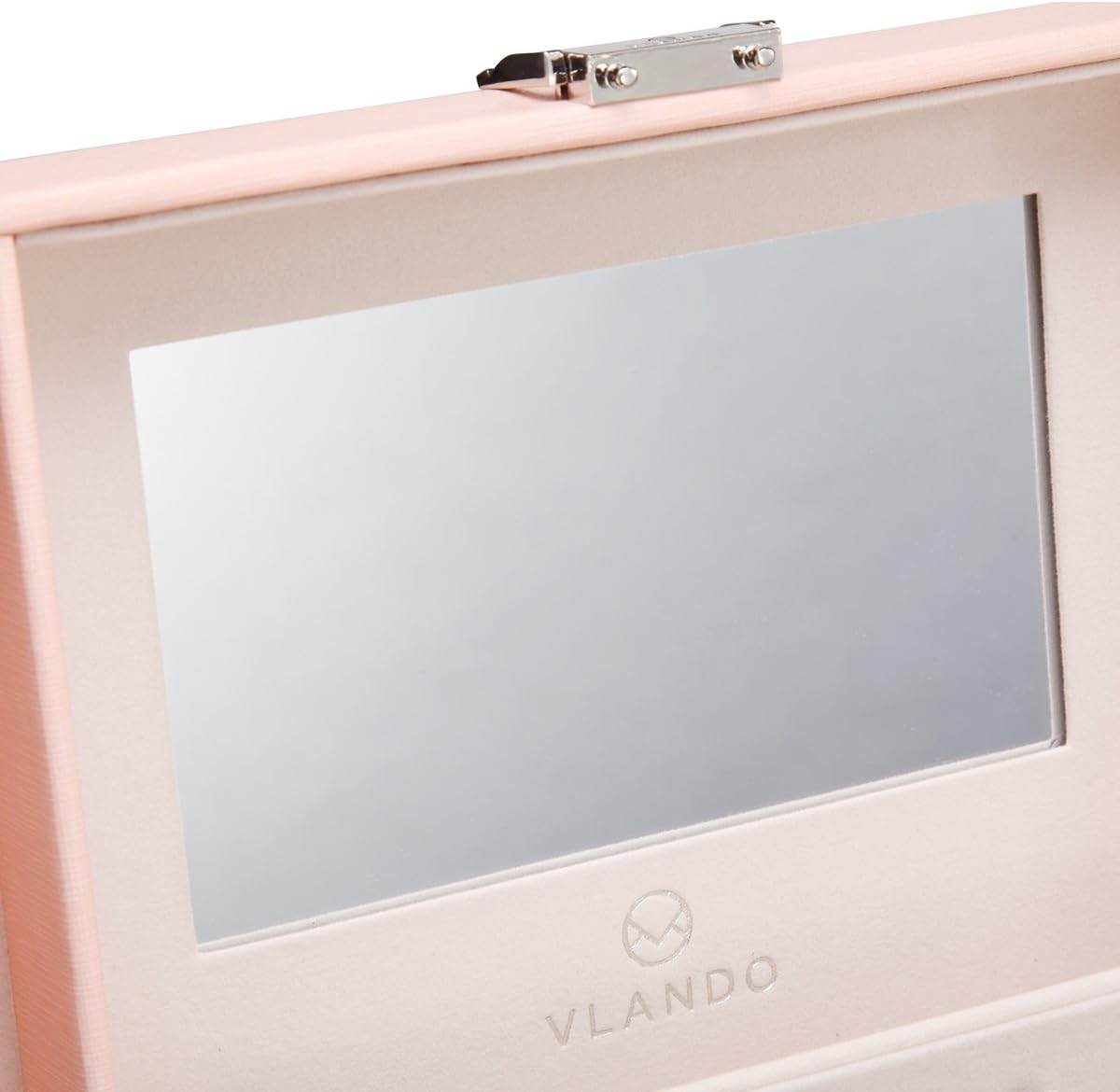 Vlando Mirrored Jewelry Box Organizer for Girls Women Vintage Gift Case - Faux Leather Jewelries Storage Display Holder, Pink: Home & Kitchen