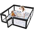 Baby Playpen, Baby Gate Playpens for Babies and Toddlers, 79x71in Extra Large Playpen with Door Activity Center Play Yard for Baby Fence Indoor, Black