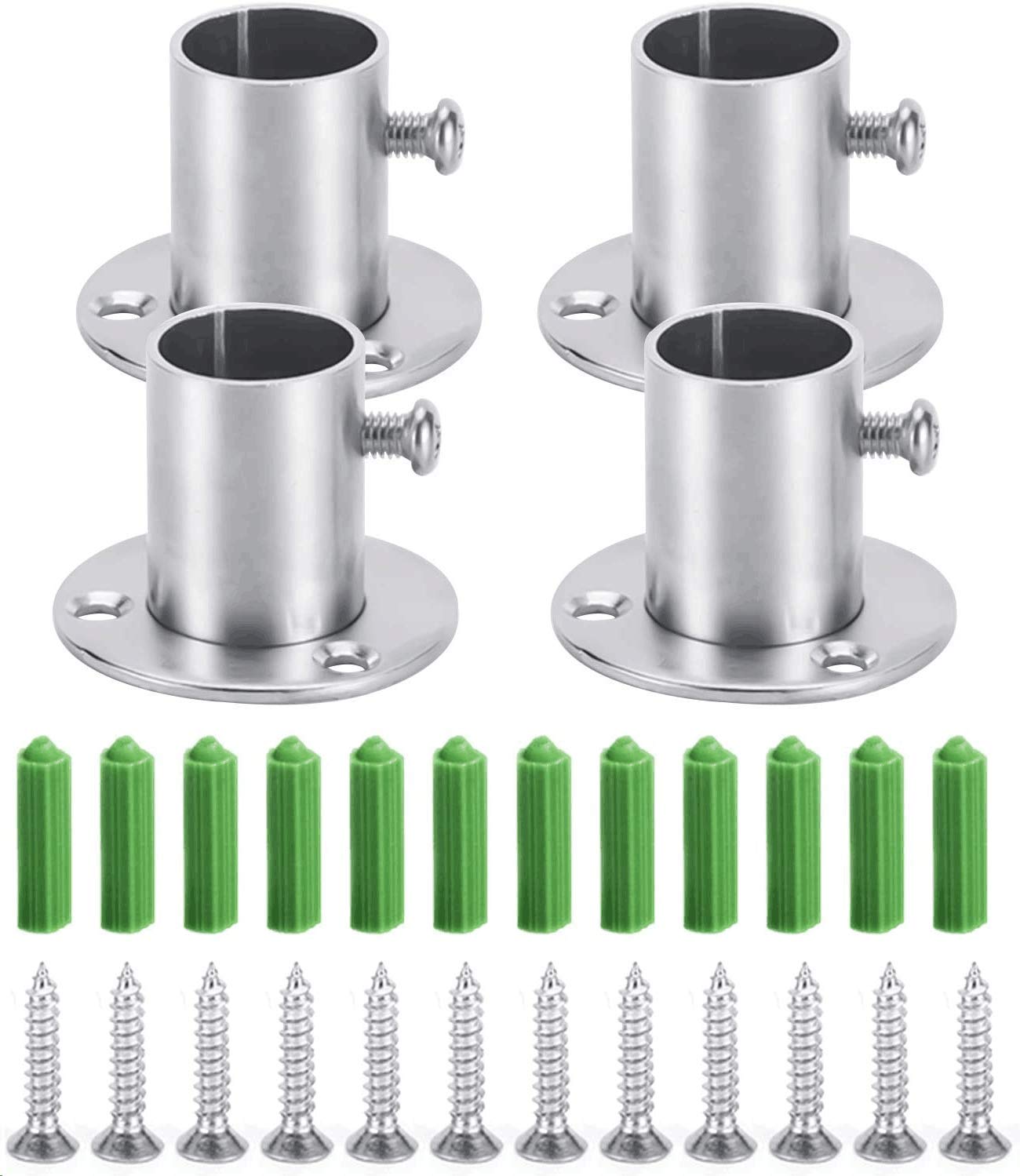 Myukbest 4PCS Wardrobe Bracket, Wardrobe Rail Rod Pole Socket, Wardrobe Pipe Bracket, Stainless Steel Rod Socket Flange Set, Wall Mount Hanging Rail End Supports for Closet Curtain (25mm)