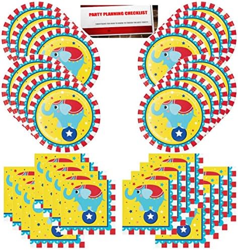 Circus Time Carnival Animal Red and White Stripe Party Supplies Bundle Pack for 16 Guests (Plus Party Planning Checklist by Mikes Super Store)
