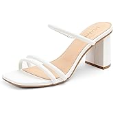 Miorap Square Open Toe Heels for Women Strappy Chunky Block Heeled Wedding Comfort Dressy Slides Sandals