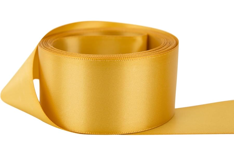 Ribbon Bazaar Double Faced Satin - Premium Gloss Finish - 100% Polyester Ribbon for Gift Wrapping, Crafts, Scrapbooking, Hair Bow, Decorating & More - 7/8" Old Gold 50yd Spool