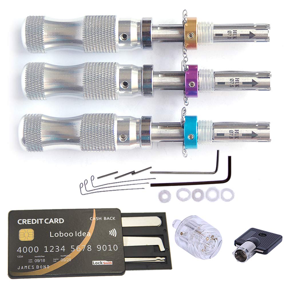 Loboo Idea 7.0mm /7.5mm /7.8mm Tubular Lock Picks Tools with Transparent Tubular Practice Lock Cylinder 5pcs Credit Card Lock Picking Tool Kit. Locksmith Tool Equipment Locksmith