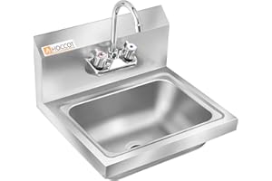 HOCCOT 304 Stainless Steel Sink, Wall Mounted Commercial Restaurant Sink, Hand Washing Sink with Back Splash, Utility Sink for Restaurant, Kitchen, Bar, Outdoor, 17" x 15"