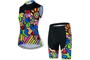 SUDU SUDO Women's Cycling Jersey Set Sleeveless Bike Shirts Cycling Vest Shorts Bicycle Clothing Short with Gel Padded
