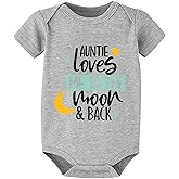 WOOYONGING Auntie Loves Me To The Moon And Back Baby Clothes Short Sleeve Baby Romper Newborn Outfits