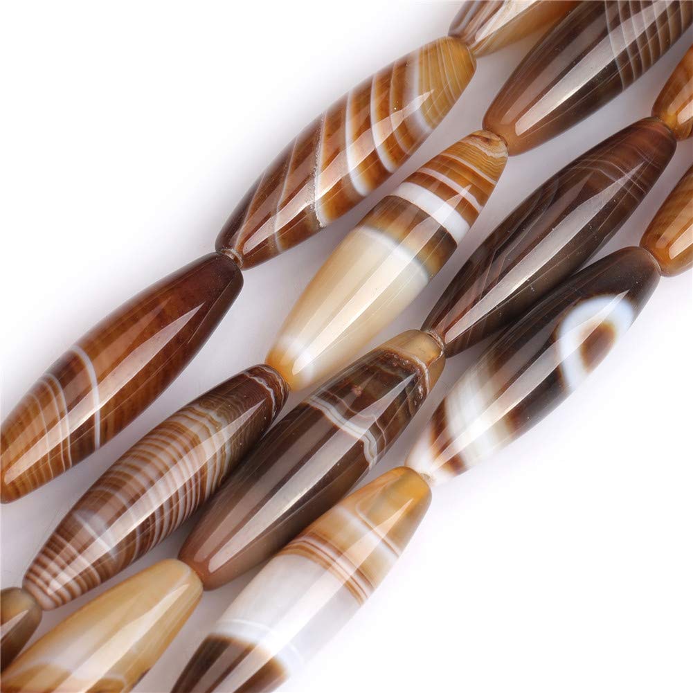 SHGbeads Natural Brown Botswana Onyx Agate Gemstone Rice Olive Oval 8x30mm Semi Precious Loose Beads for Jewellery Making 15 Inch