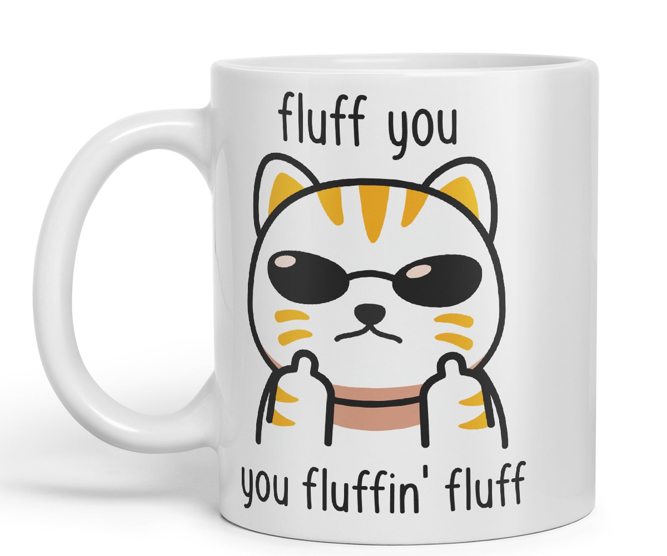 Vixar Fluff You Cat Joke Adult Ceramic Mug Coloured Mug Cup Gift Tea Coffee Christmas Office Home (White)