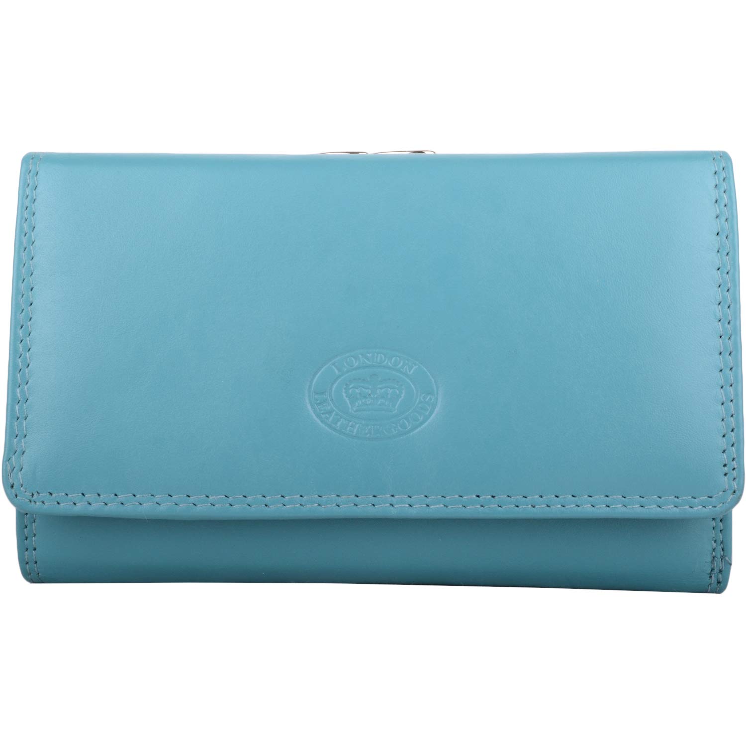 Womens Soft Leather Tri-Fold RFID Protected Purse with Clip Frame Pocket - Turquoise