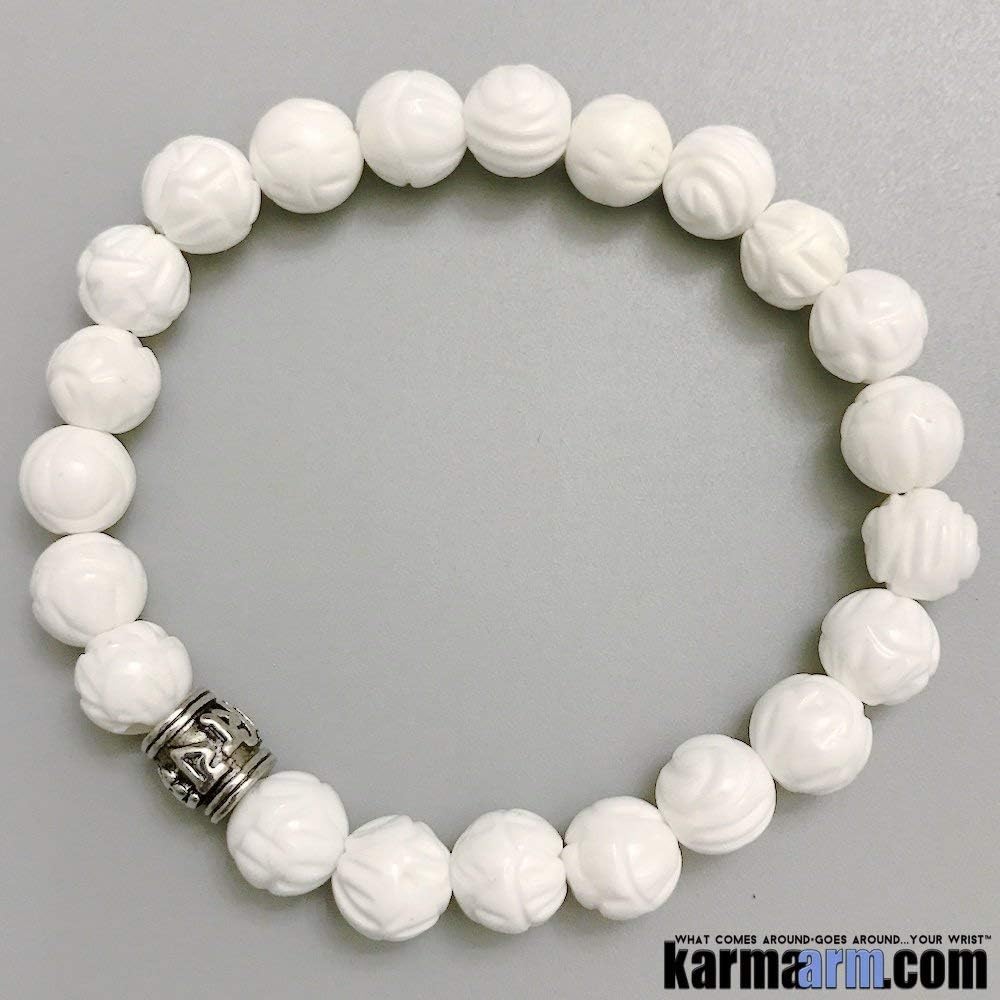 Om Mani Padme Hum Mantra Prayer Wheel: Tridacna ॐ Yoga Chakra Stretch Beaded Bracelet