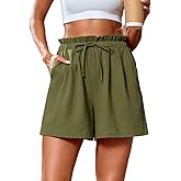 SUEANI Women's Casual Shorts Drawstring Elastic Waist Shorts Summer Beach Shorts with Pockets