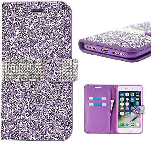 iPhone 8 Plus Case, iPhone 7 Plus Wallet Cover, Bling Glitter Rhinestone PU Leather Flip Protective Skin Cover with Kickstand and Credit Card Function Fit for Apple iPhone 7/8 Plus 5.5 inch (Purple)