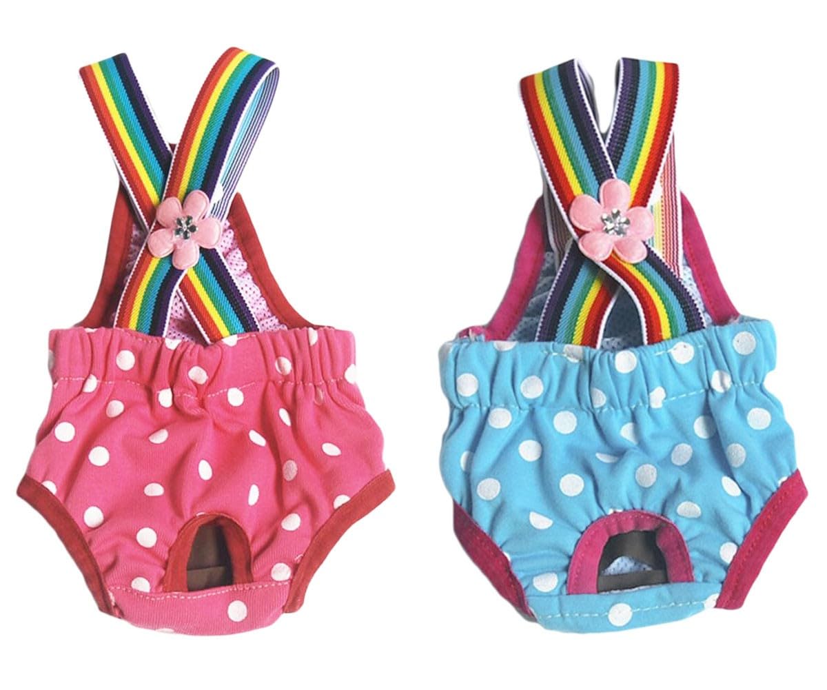 Oyccen 2 Pack Dots Hygiene Sanitary Pants for Small Dogs Suspender Season Heat Knickers Physiological Nappy Puppy Diaper