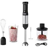WHUTO 5-in-1 Cordless Immersion Blender with Rechargeable Handheld Battery | Variable-speed 2000mAh Battery，BPA-free&amp;Dishwasher-safe, with Beaker, Chopper, Whisk &amp; Frother for Kitchen, Black