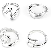 Mikovivi Chunky Silver Rings Set for Women, Alloy Adjustable Bold Stackable Statement Bands Trendy Wide Irregular Finger Knuckle Stacking Rings for Fashion & Aesthetic Jewelry