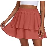 Lepunuo Boho Mini Skirts for Women Flowy Ruffle Tiered Skorts Skirts with Short Underneath with Pockets Beach Vacation