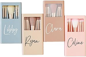 Personalized Makeup Brush Set with Mirror - 5 Pcs Custom Name Portable Travel Cosmetic Kit for Brides, Bridesmaids,Women