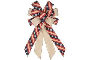 HGSALK Large Patriotic Bows for Wreath, Memorial Day Wreath Bow 4th of July Bows America Flag Burlap Red Blue White Stars Stripes Bow Patriotic Décor Bows for Independence Day Party Door Wall Decoration
