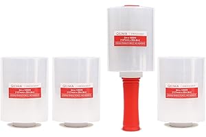 QILIMA Mini Clear Industrial Stretch Wrap Film, 80 Gauge Thick Cling Plastic Wrap for Moving, Pallet Wrap - Self Adhering Packaging Heavy Duty Shrink Film, 5" x 1000ft 4 Pack with Handle