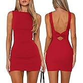 MIYIEONZ Women's Boat Neck Dresses Backless Knotted Casual Summer Beach Club Party Wedding Guest Bodycon Mini Dress