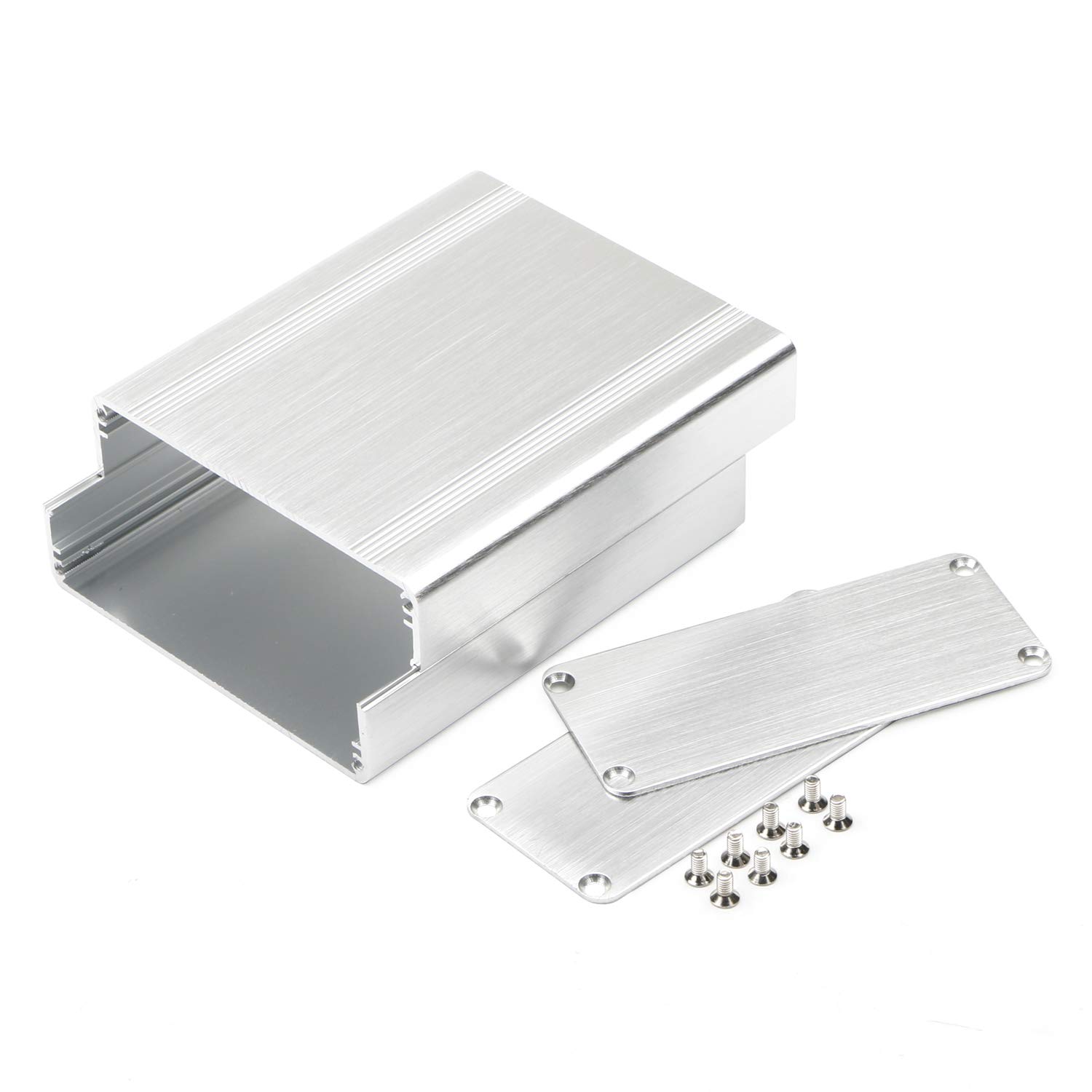 JIUWU Silver Surface Drawing Process Split Aluminum Enclosure Electronic Project Box Case for PCB Instrument Amplifier DIY, 100x88x38mm (LWH)