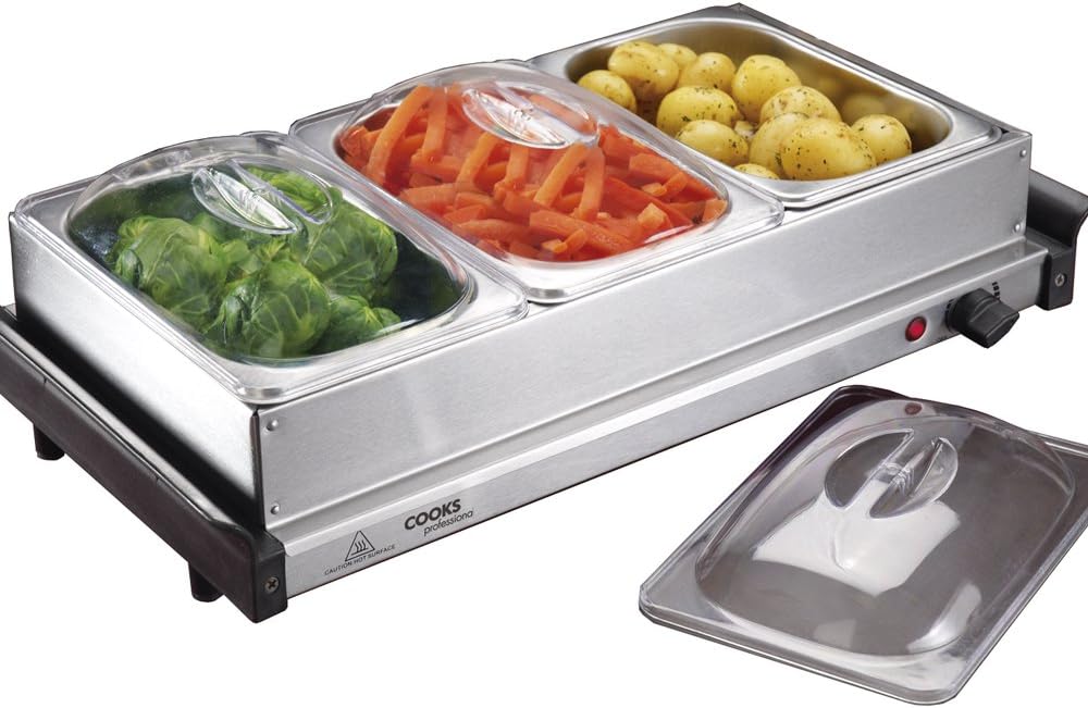 3 Section Buffet Warmer Hotplate & Food Server with 3 x 1L Serving