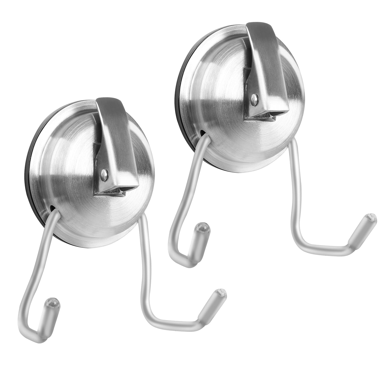 Photo 1 of iRomic Stainless Steel Suction Cup Hooks for Shower, Bathroom, Kitchen, Glass Door, Mirror, Tile – Loofah, Towel, Coat, Bath Robe Hook Holder,(2-PCS),Brushed Silver