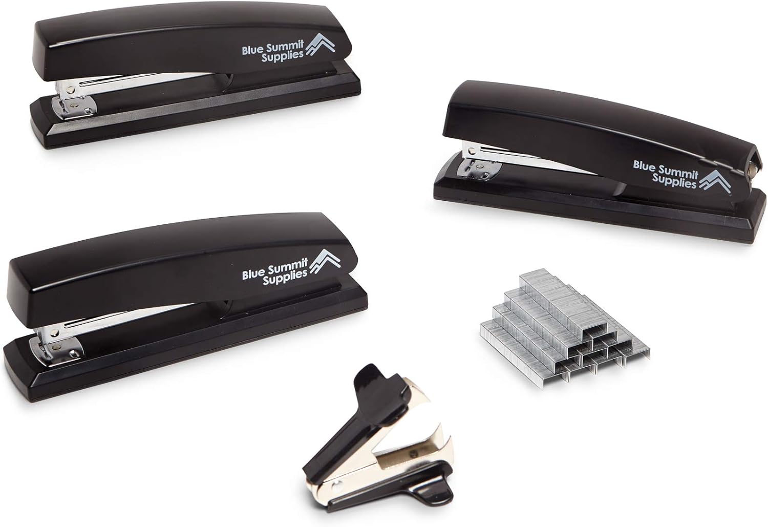 Blue Summit Supplies Standard Stapler Set, Black Plastic 3 Pack, Full Size, Regular Desktop Staplers for Office, Home, or School Use, Includes Staple Remover and 6000 Staples : Office Products