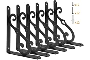 Yarssihha 10 Inch Decorative Shelf Brackets, 6 Pack Wall Mounted Metal Shelving Brackets, Heavy Duty Shelf Supports, Rustic L Shape Brackets for Floating Shelves DIY Home Kitchen, with Screws