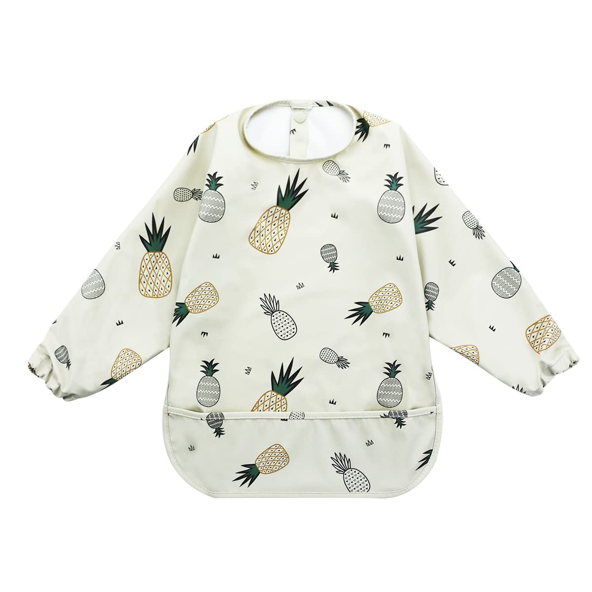 Hisprout Waterproof PU Unisex Infant Toddler Baby Long Sleeve Bib, Reusable Weaning Bib(Pineapple)