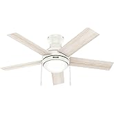 Hunter 44 inch Aren Fresh White Low Profile Ceiling Fan with LED Light Kit and Pull Chain