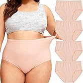Feihtl Womens Underwear Cotton Ladies Panties Plus Size XL-5XL Mid High Waist Full Coverage Briefs Undies 4 Pack