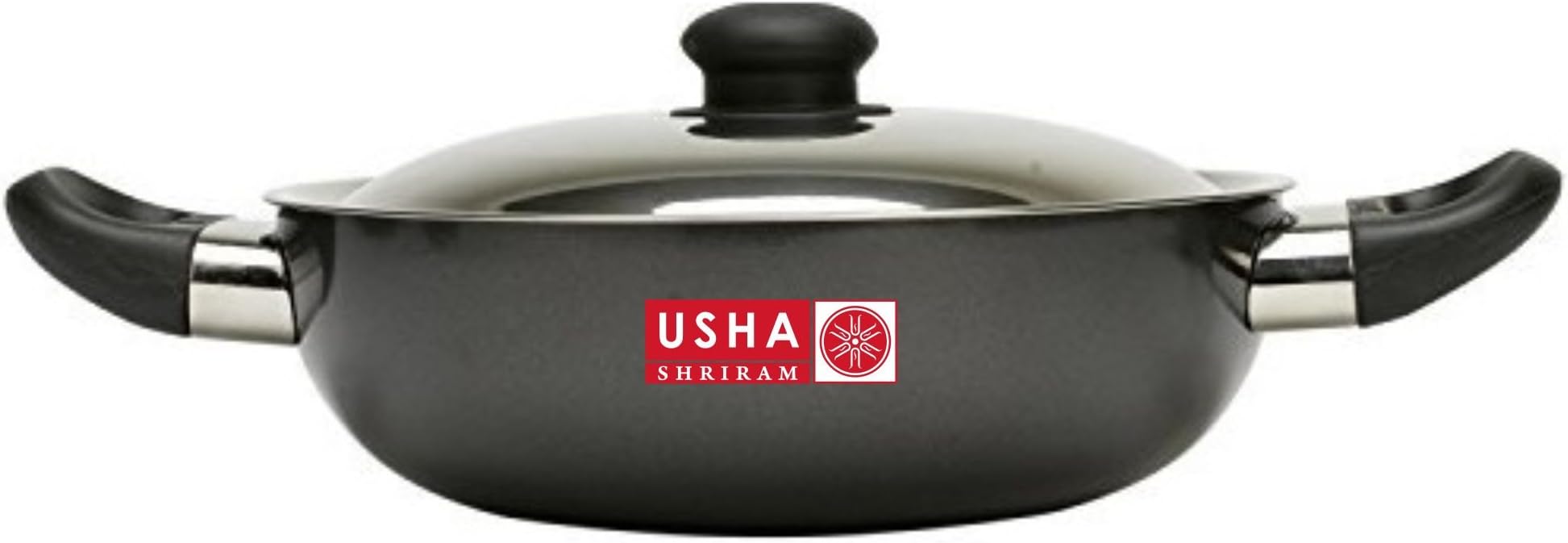 Usha Shriram Kadai Hard Anodised Deep Round Kadhai with Stainless Steel Lid - 4 Litre, Black