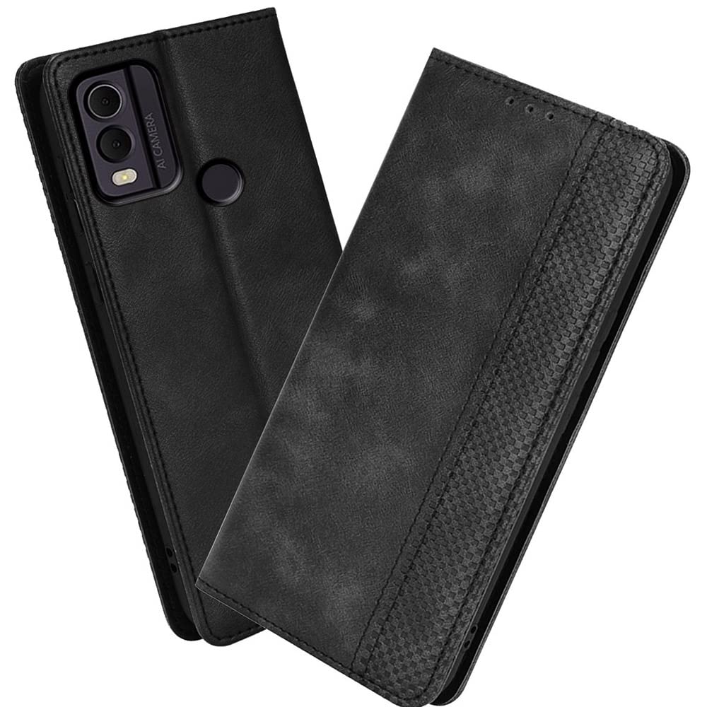 XINNI Protective Phone Case for Nokia C22, PU/TPU Vintage Flip Leather Shockproof Cover Magnetic Book Style Wallet, Black — image 1