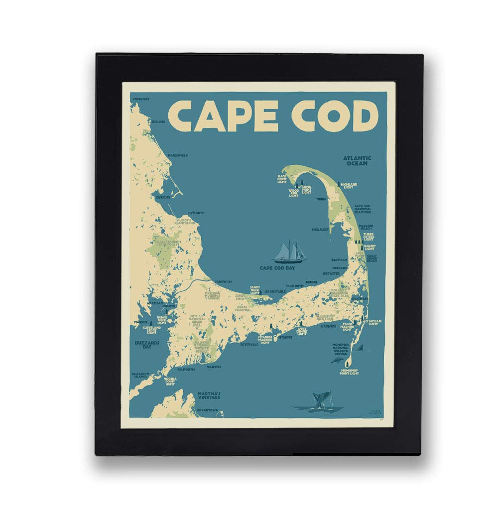 Cape Cod Map Framed Print (8x10 Giclee Poster, Wall Decor