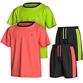 Essenclo Boys Clothing Sets Tagless Loose Athletic Performance Crew Neck T-Shirt and Short Outfits Size 3-16 (4 Piece Set)