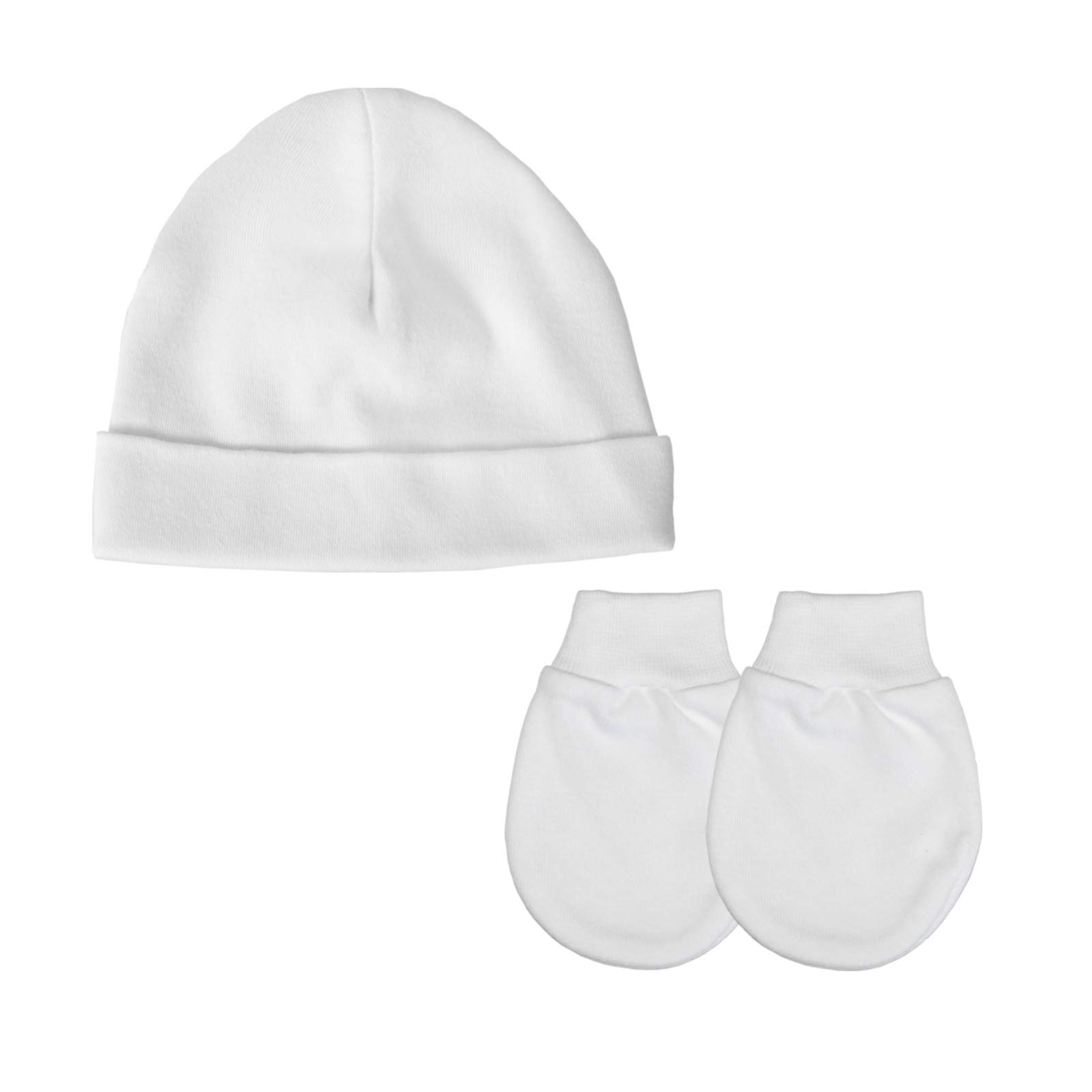 Baby Hat and Mitten Set, Baby Scratch Mitts, Cotton Hat for Boys and Girls, Made in Britain, White, Newborn, 0, 3 Months