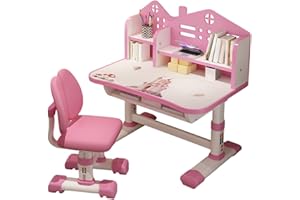 NEREIDS NET Study Desk with Chair,Kids Widened Desktop Cartoon Pattern Desk Chair Children Study Desk Height Adjustable Children School Study Desk School Home Study Table with Drawer Chair from USA Fast Arrival