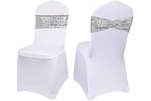 SquarePie Sequin Chair Sashes 30 Pack - Silver Decorative Sashes Bands for Wedding Party Decoration, Seuqin Fabric Bow for Banquet Reception Chairs