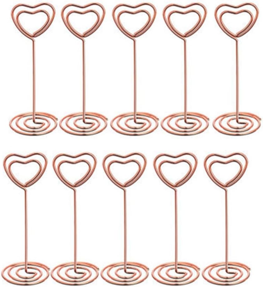 NAOAO Heart Gold Shape Table Number Card Holders Photo Holder Stand Place Card Paper Menu Clips Holders,(Pack of 10),Rose Gold