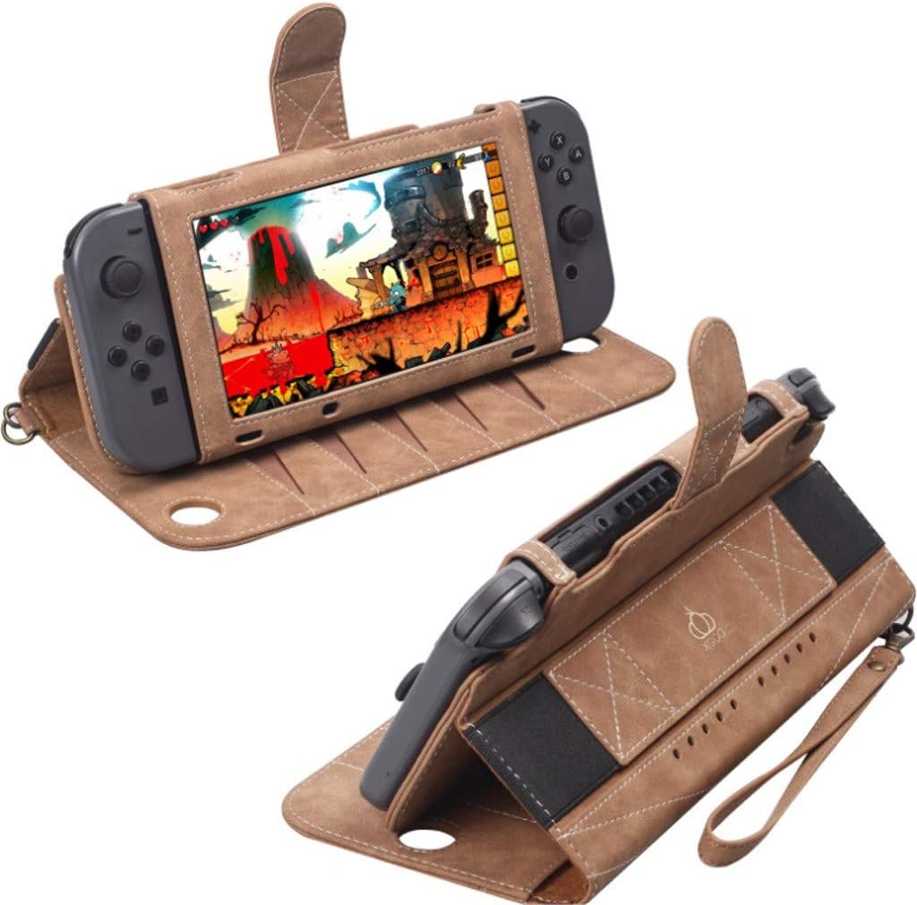 Webla Nintendo Leather Flip Case Business Card Multi-Purpose Accessories Storage Bag Fornintendo Switch Leather Case Cover Protection Multi-Function Carry Bag, Brown