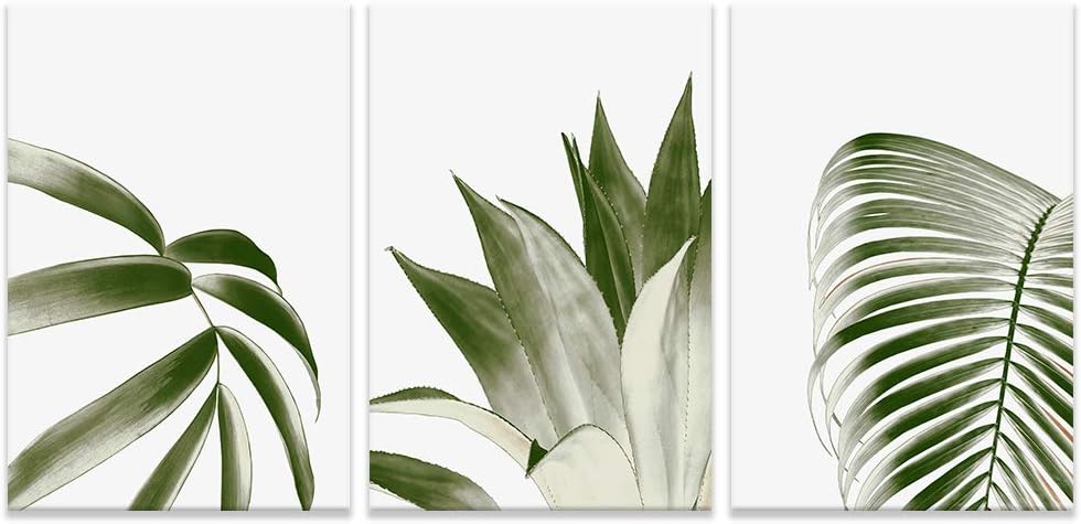 NWT 3 Piece Canvas Wall Art Wide Green Leaves Painting Artwork for Home Prints Framed - 16"x24" x 3 Panels