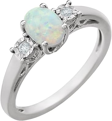 Jewelryweb Ring 14 Karat 585 Weissgold Opal Imuliert 0 04 Dwt Diamant Grosse M 1 2 Amazon De Schmuck