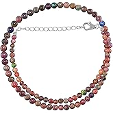OdrillionGems 100% Genuine Ethiopian Opal Gemstones Choker Necklace, Black Opal Beads, 925 Sterling Silver, Healing Crystals, Handmade, Adjustable, Women Jewelry, Valentine Gifts, Size 18"